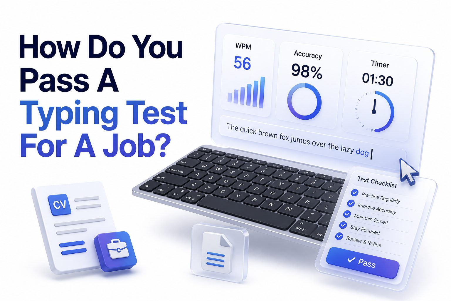 Person practicing a typing test on a laptop for a job application